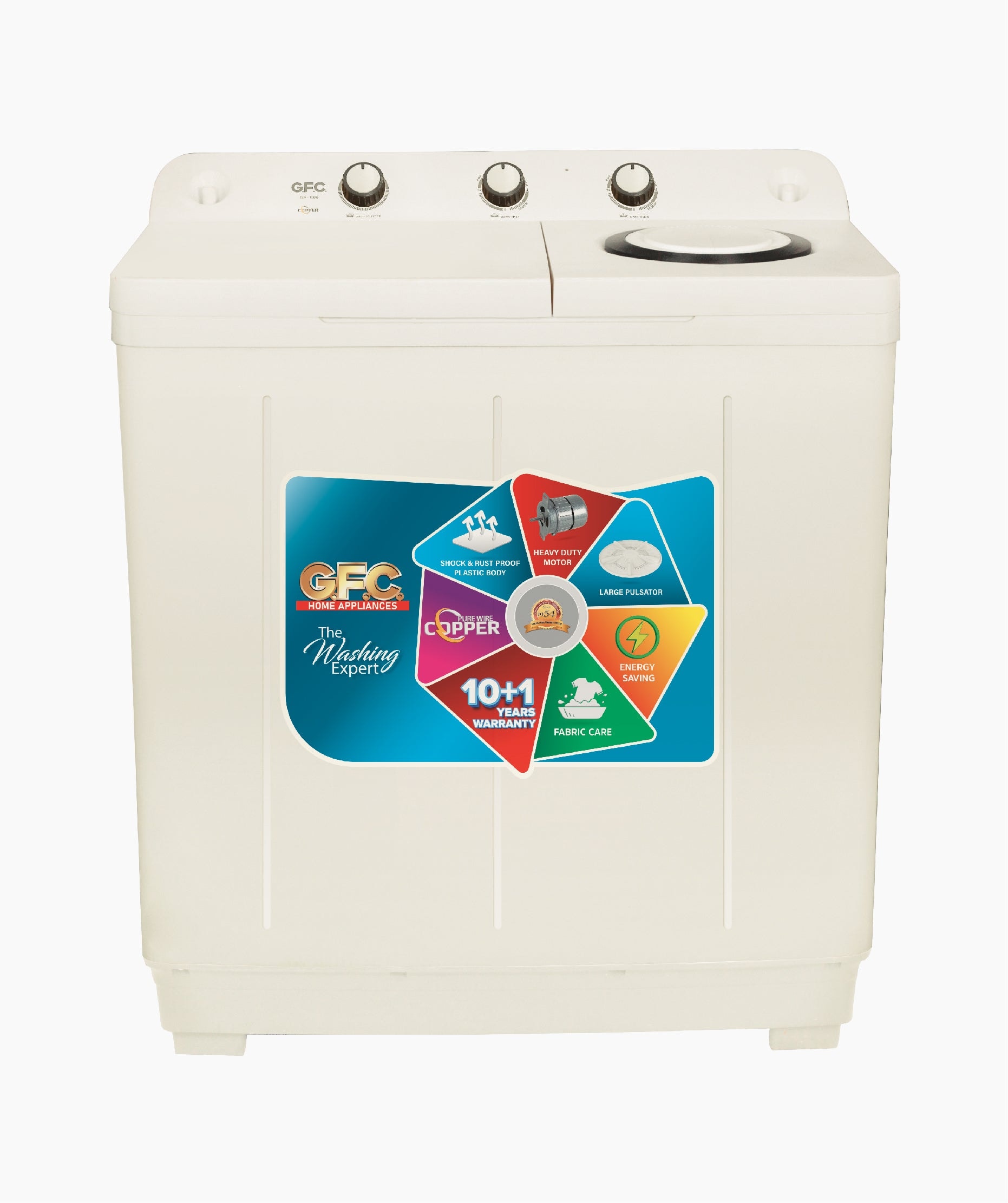 GFC GF-1100 Twin Tub Washer & Dryer Machine Break System (Copper)